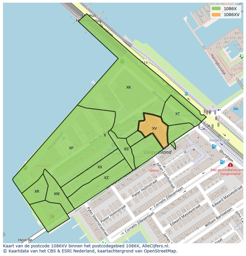Afbeelding van het postcodegebied 1086 XV op de kaart.