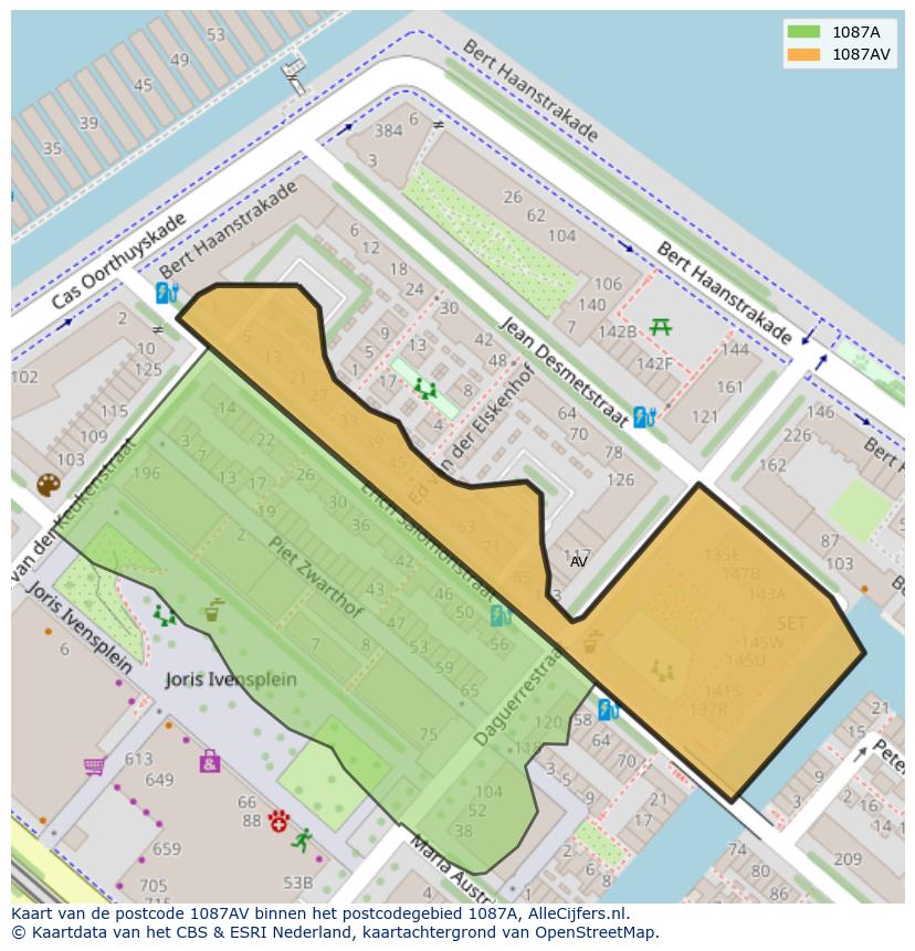 Afbeelding van het postcodegebied 1087 AV op de kaart.