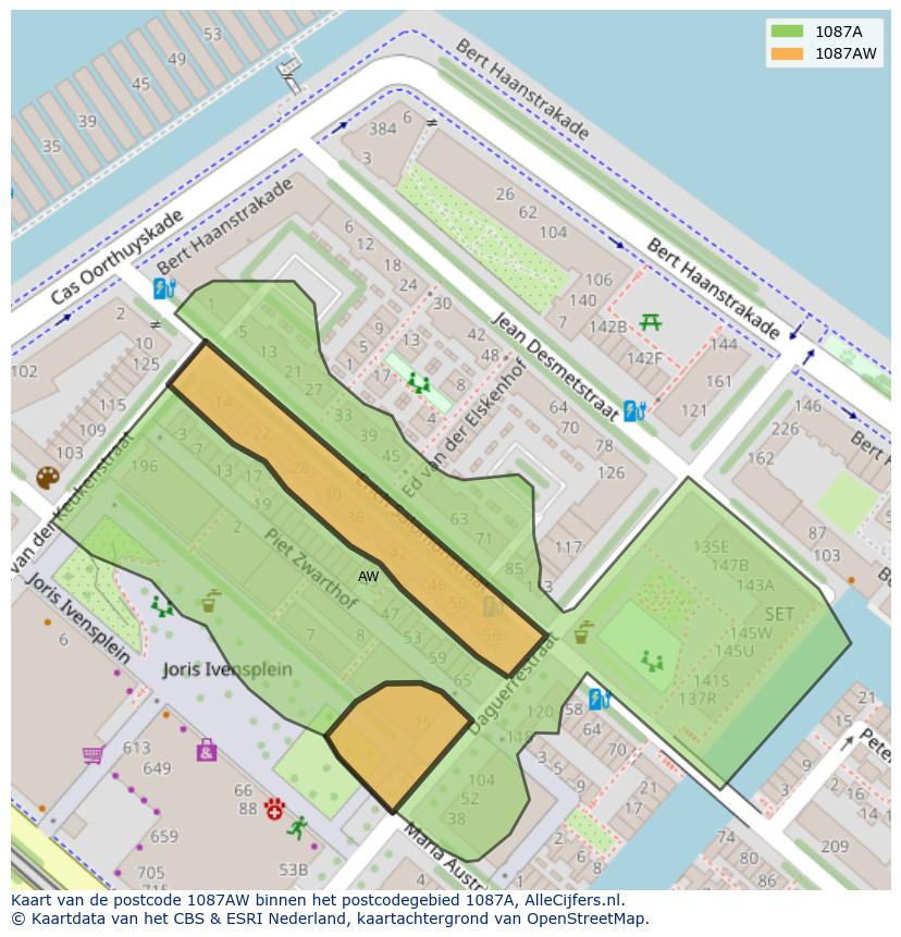 Afbeelding van het postcodegebied 1087 AW op de kaart.