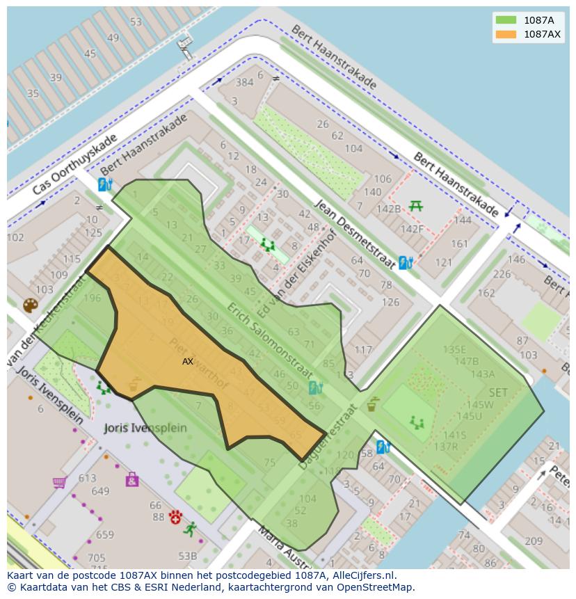 Afbeelding van het postcodegebied 1087 AX op de kaart.