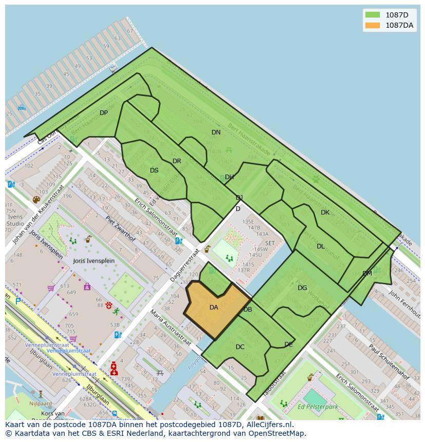 Afbeelding van het postcodegebied 1087 DA op de kaart.