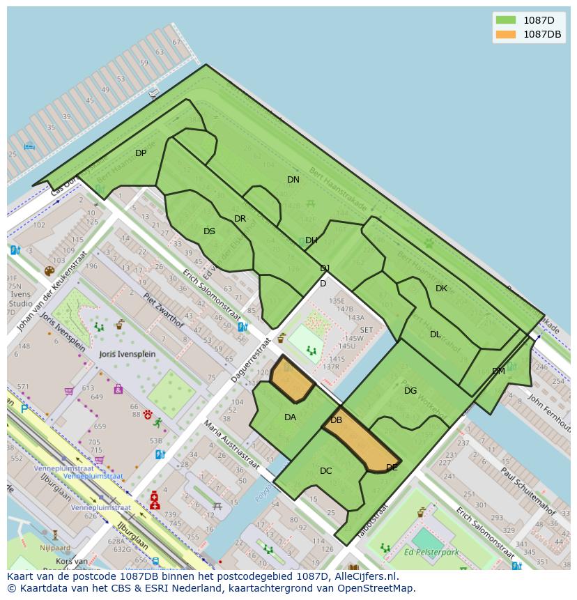 Afbeelding van het postcodegebied 1087 DB op de kaart.