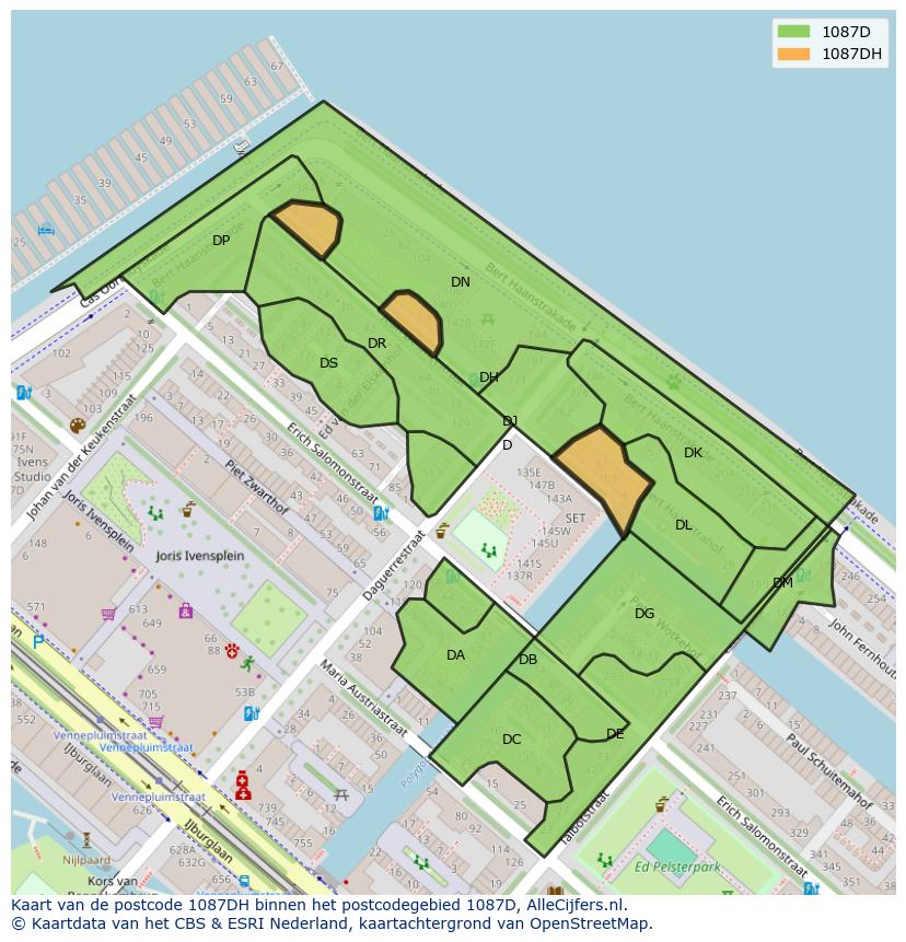 Afbeelding van het postcodegebied 1087 DH op de kaart.