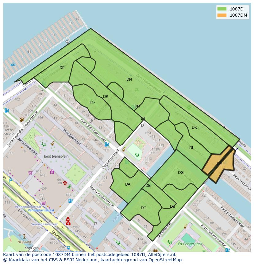 Afbeelding van het postcodegebied 1087 DM op de kaart.