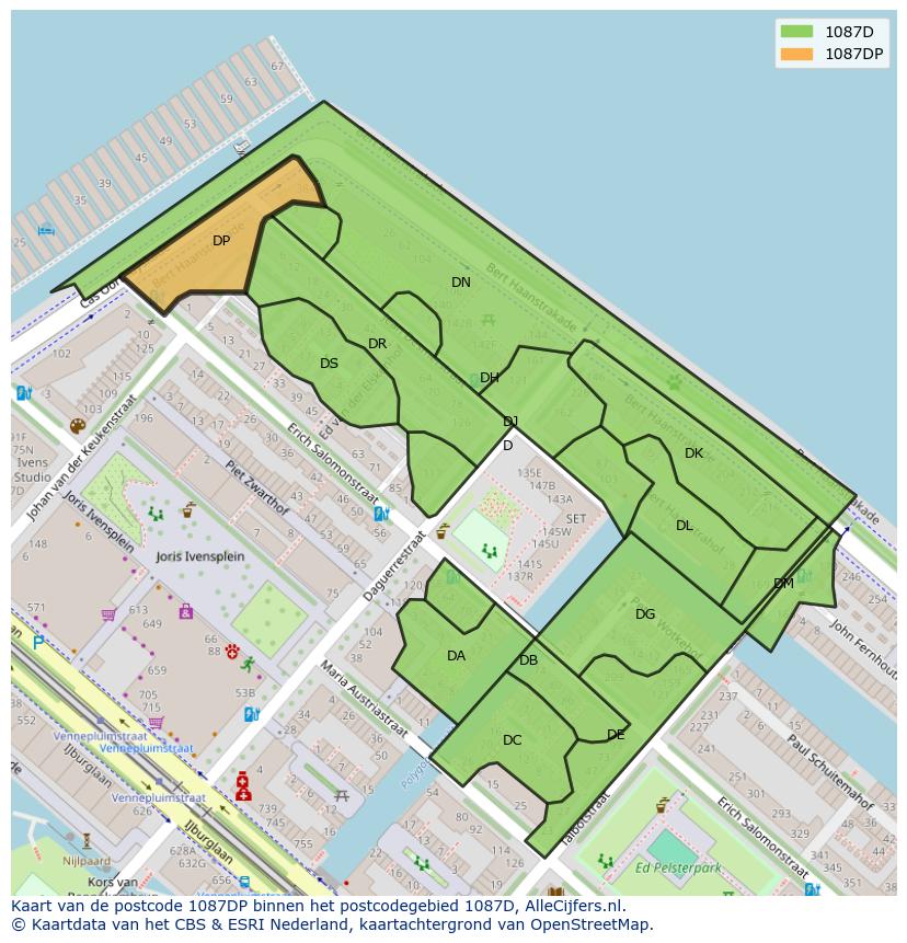 Afbeelding van het postcodegebied 1087 DP op de kaart.
