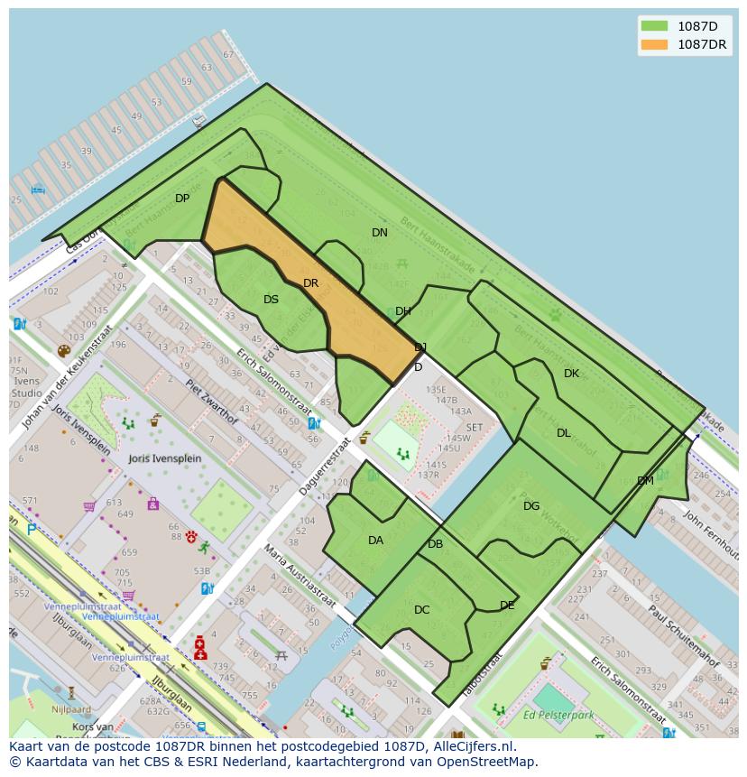 Afbeelding van het postcodegebied 1087 DR op de kaart.