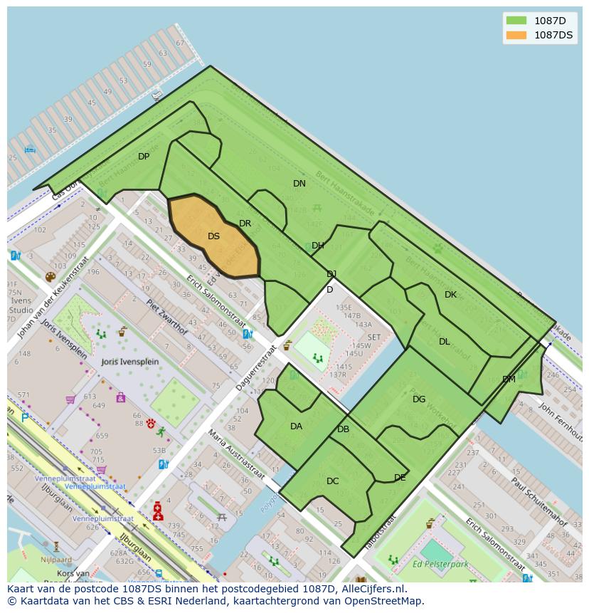 Afbeelding van het postcodegebied 1087 DS op de kaart.