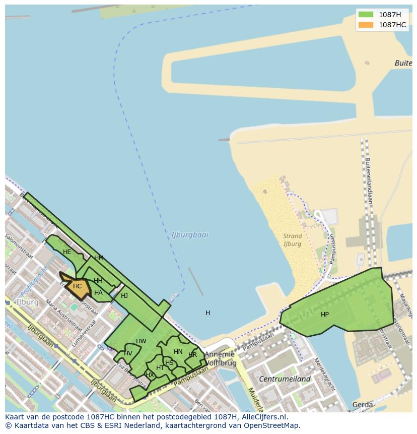 Afbeelding van het postcodegebied 1087 HC op de kaart.