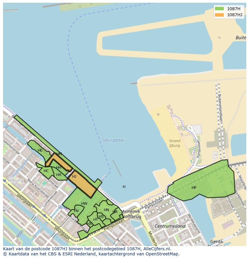 Afbeelding van het postcodegebied 1087 HJ op de kaart.