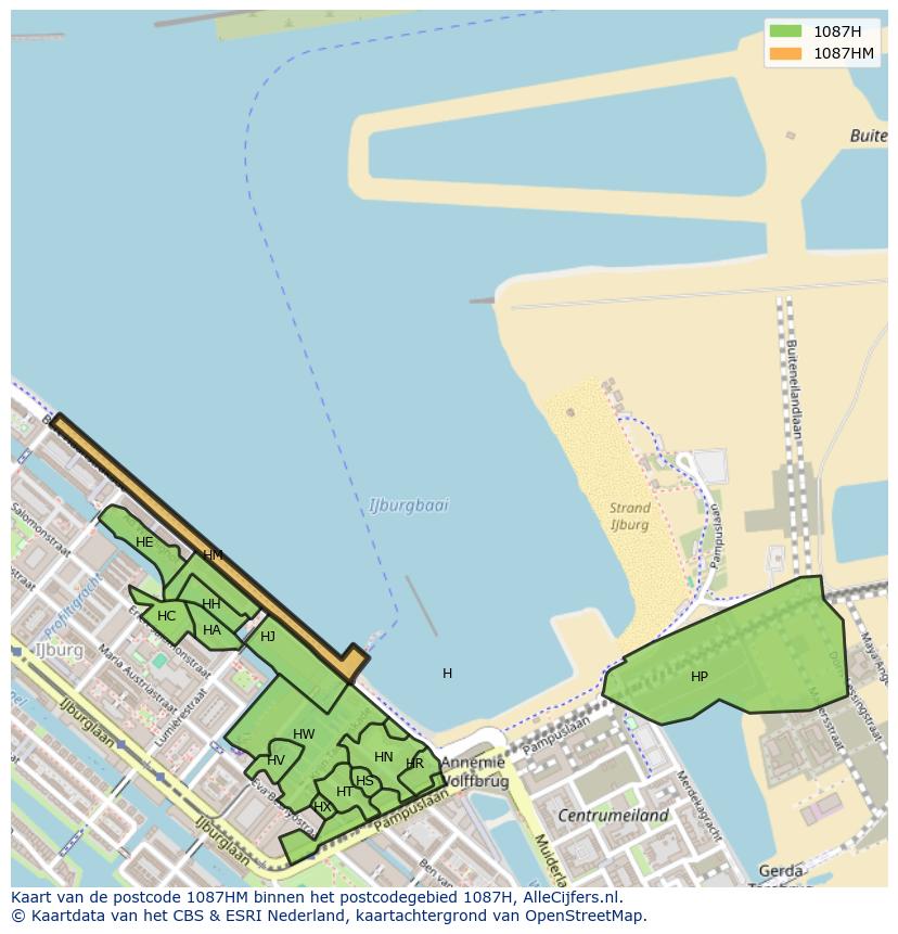 Afbeelding van het postcodegebied 1087 HM op de kaart.