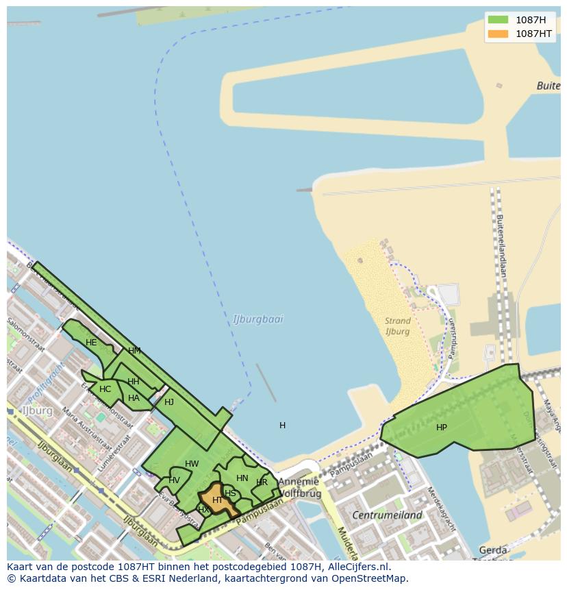Afbeelding van het postcodegebied 1087 HT op de kaart.
