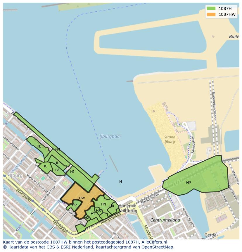 Afbeelding van het postcodegebied 1087 HW op de kaart.