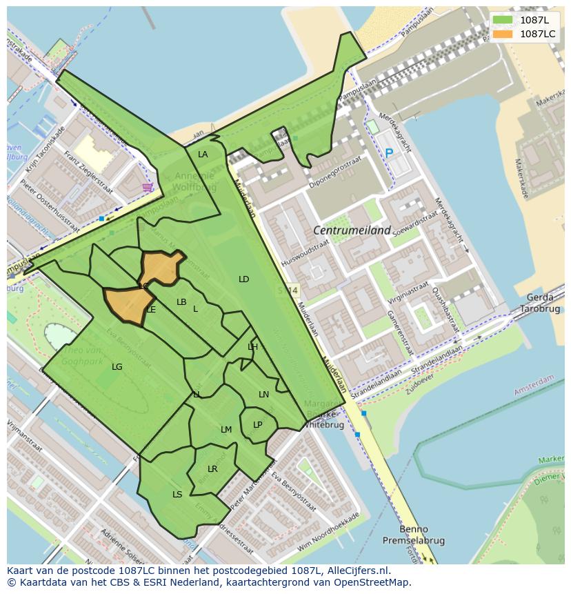 Afbeelding van het postcodegebied 1087 LC op de kaart.