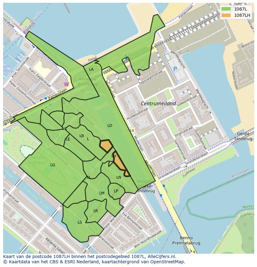 Afbeelding van het postcodegebied 1087 LH op de kaart.