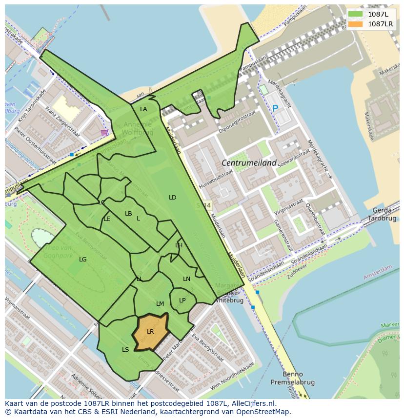 Afbeelding van het postcodegebied 1087 LR op de kaart.