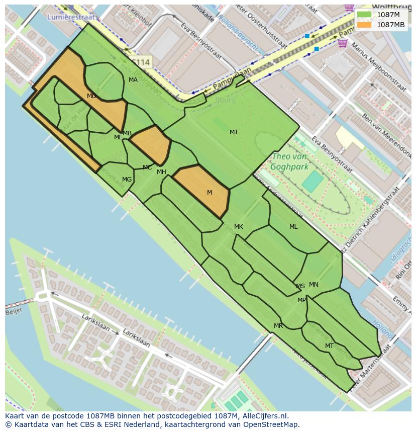 Afbeelding van het postcodegebied 1087 MB op de kaart.