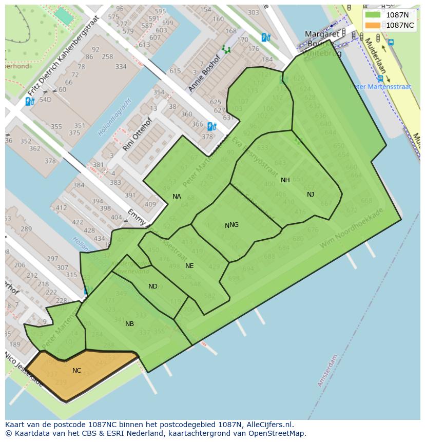 Afbeelding van het postcodegebied 1087 NC op de kaart.
