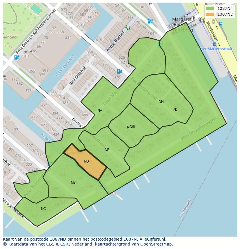 Afbeelding van het postcodegebied 1087 ND op de kaart.