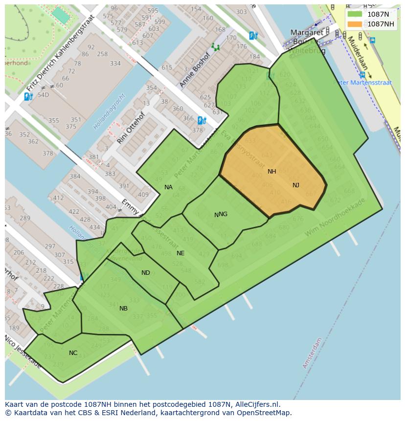 Afbeelding van het postcodegebied 1087 NH op de kaart.