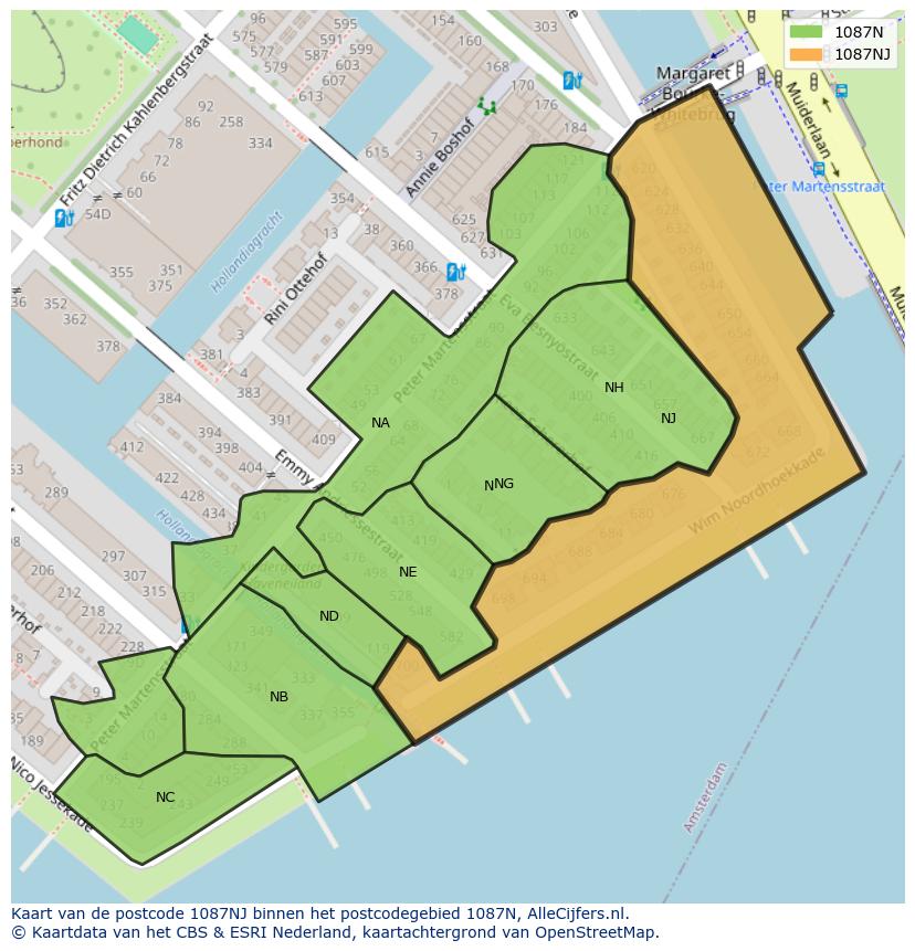 Afbeelding van het postcodegebied 1087 NJ op de kaart.