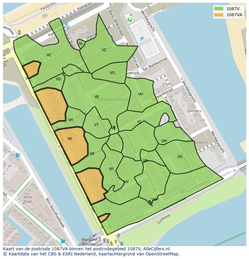 Afbeelding van het postcodegebied 1087 VA op de kaart.