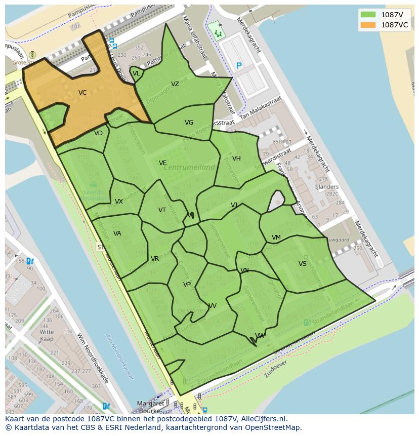 Afbeelding van het postcodegebied 1087 VC op de kaart.