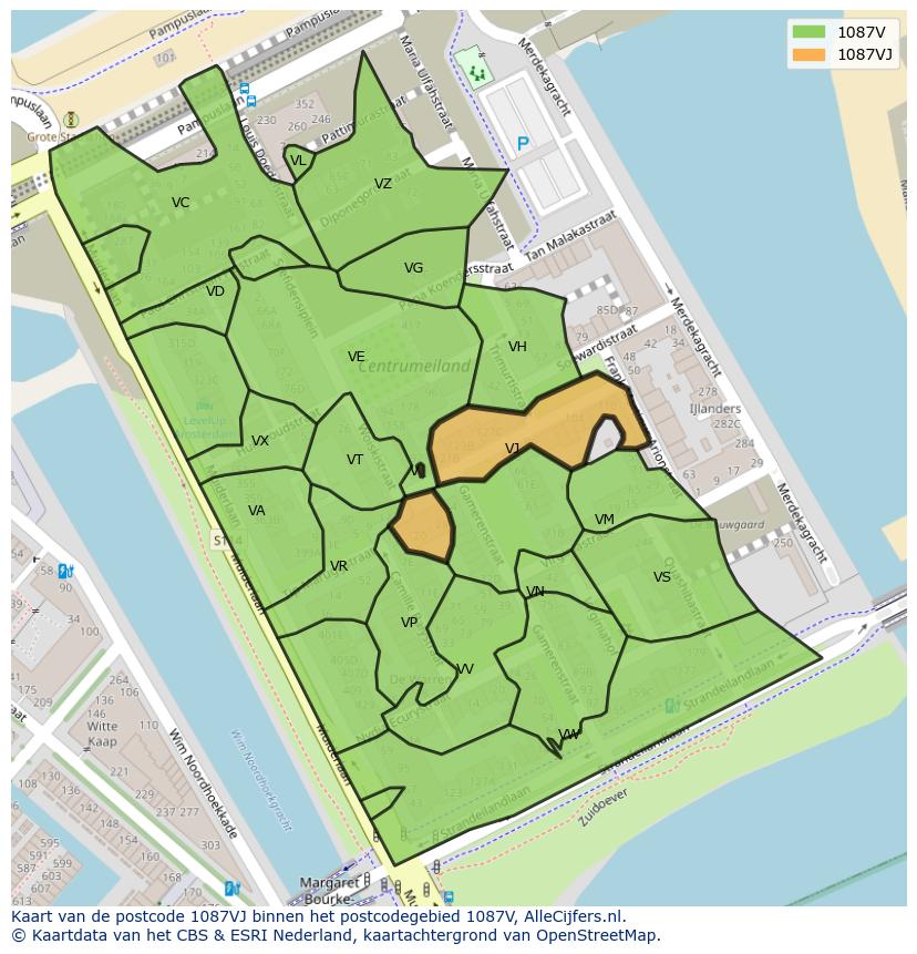 Afbeelding van het postcodegebied 1087 VJ op de kaart.