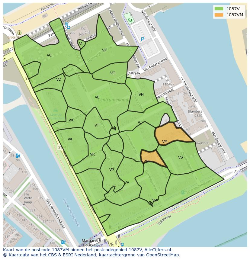 Afbeelding van het postcodegebied 1087 VM op de kaart.