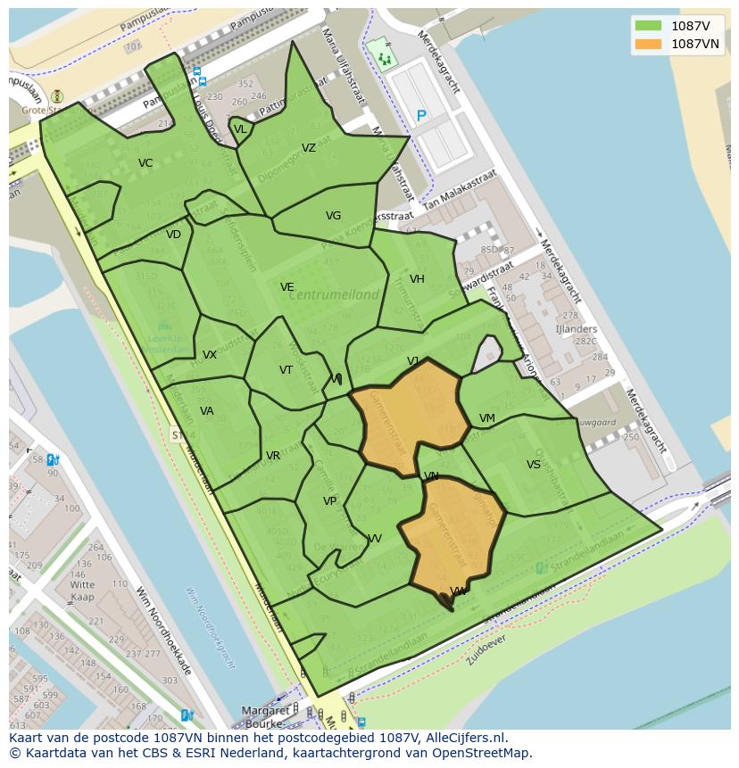 Afbeelding van het postcodegebied 1087 VN op de kaart.