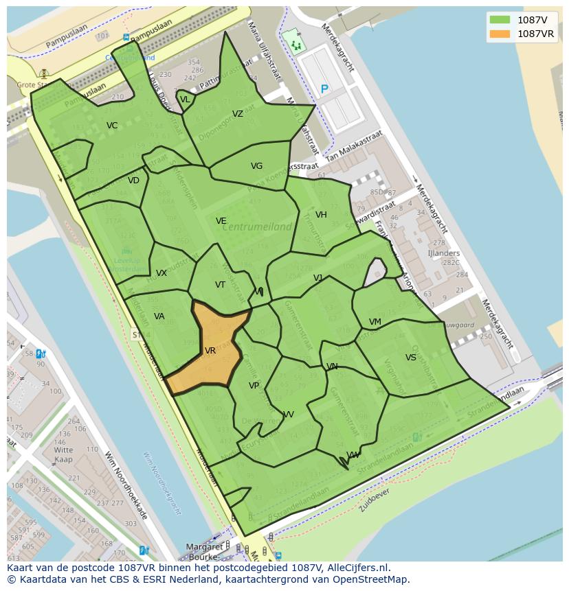 Afbeelding van het postcodegebied 1087 VR op de kaart.