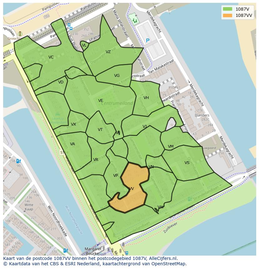 Afbeelding van het postcodegebied 1087 VV op de kaart.