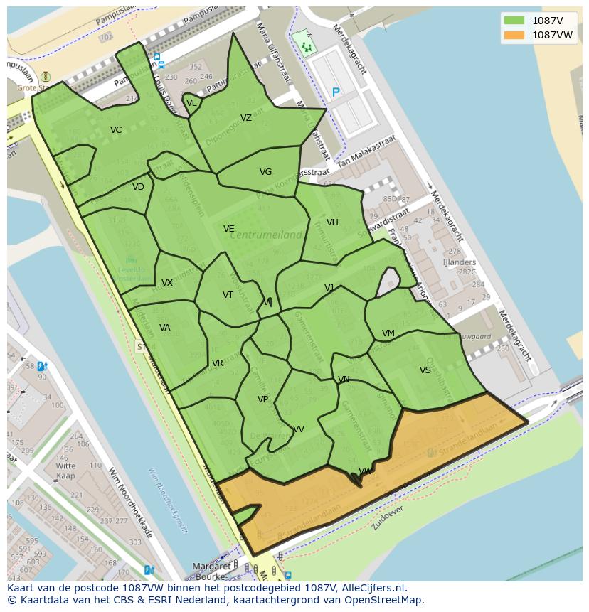 Afbeelding van het postcodegebied 1087 VW op de kaart.