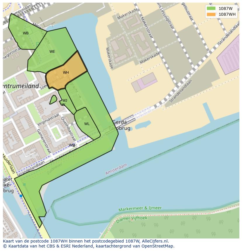Afbeelding van het postcodegebied 1087 WH op de kaart.