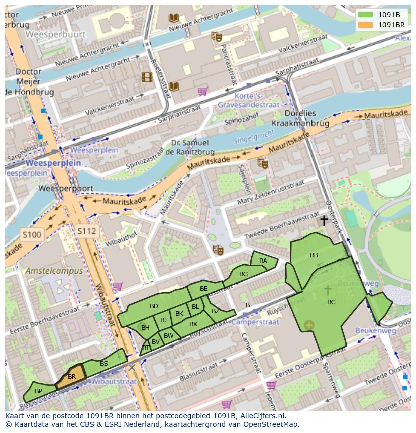 Afbeelding van het postcodegebied 1091 BR op de kaart.
