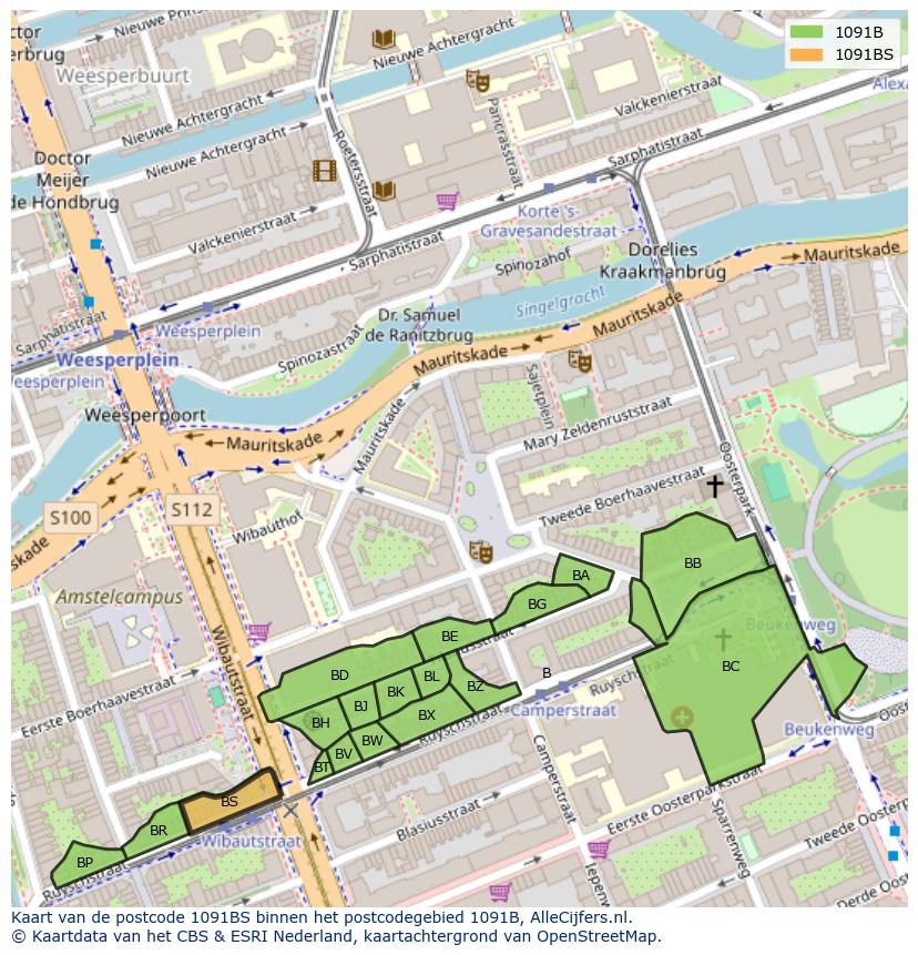 Afbeelding van het postcodegebied 1091 BS op de kaart.