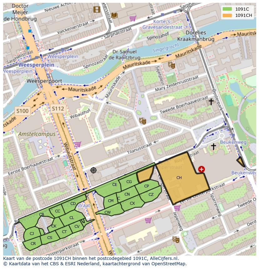 Afbeelding van het postcodegebied 1091 CH op de kaart.