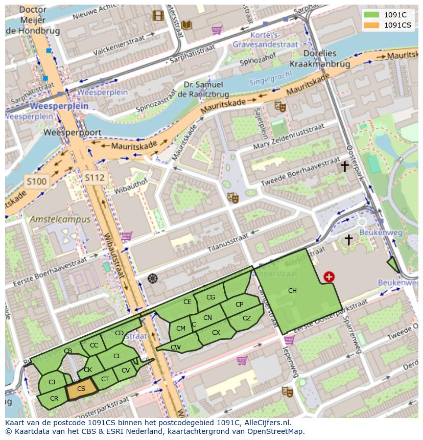 Afbeelding van het postcodegebied 1091 CS op de kaart.