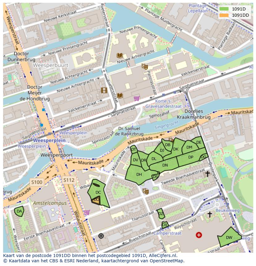 Afbeelding van het postcodegebied 1091 DD op de kaart.