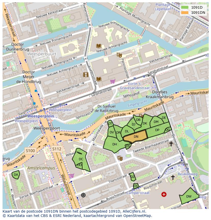 Afbeelding van het postcodegebied 1091 DN op de kaart.