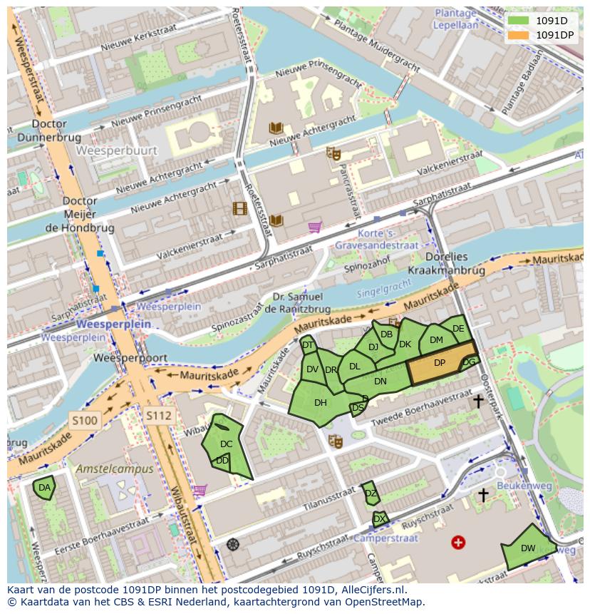 Afbeelding van het postcodegebied 1091 DP op de kaart.