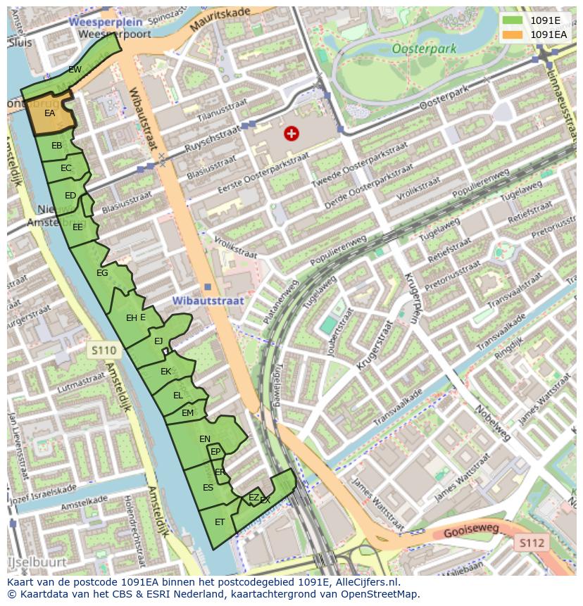 Afbeelding van het postcodegebied 1091 EA op de kaart.