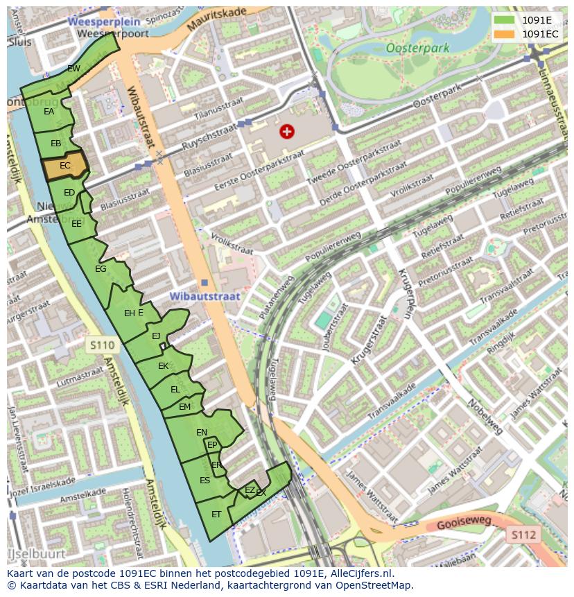 Afbeelding van het postcodegebied 1091 EC op de kaart.
