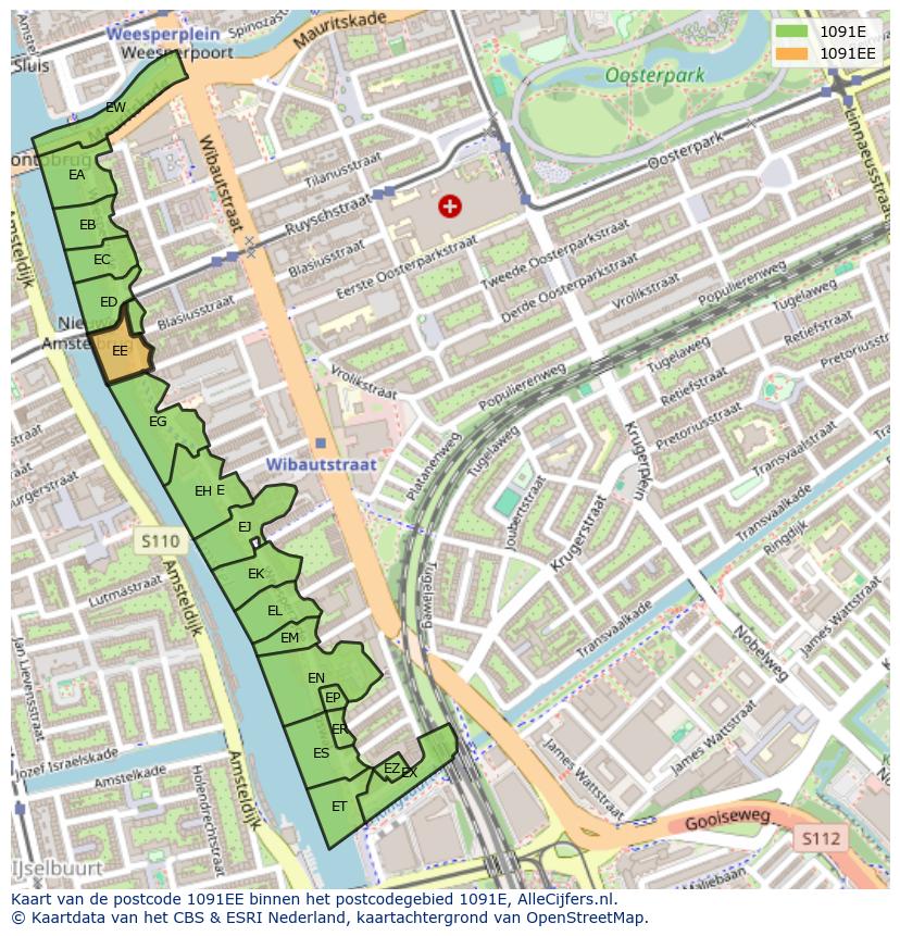 Afbeelding van het postcodegebied 1091 EE op de kaart.