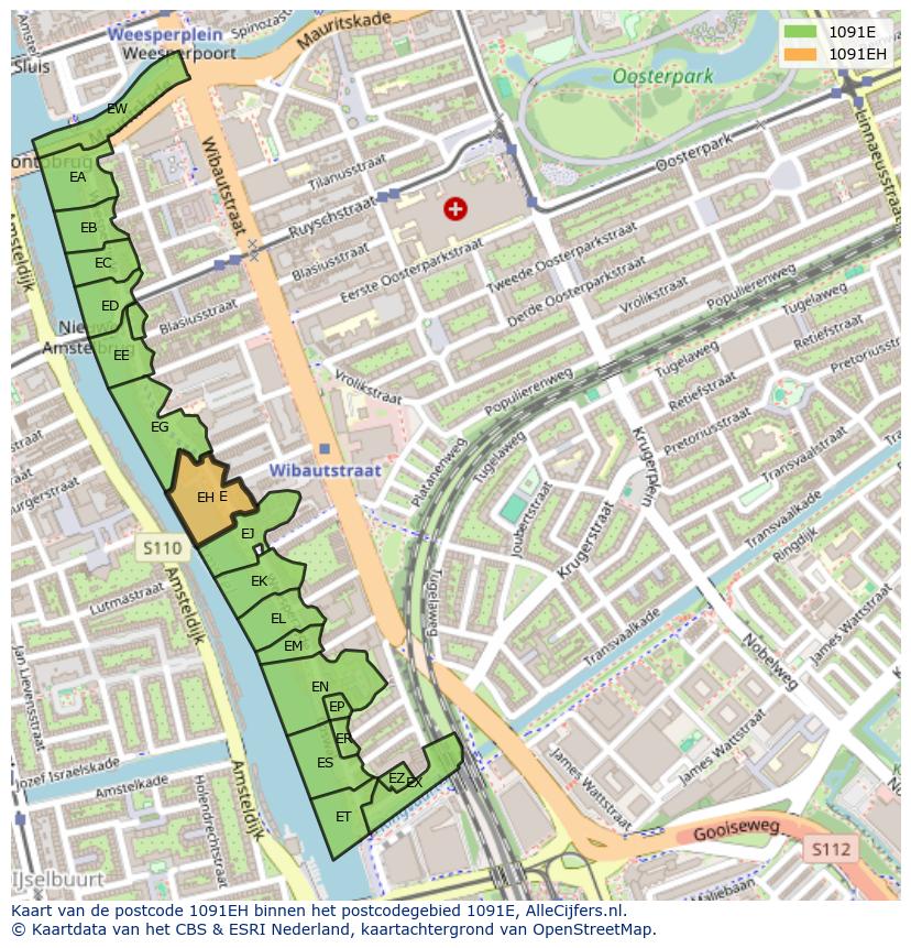 Afbeelding van het postcodegebied 1091 EH op de kaart.