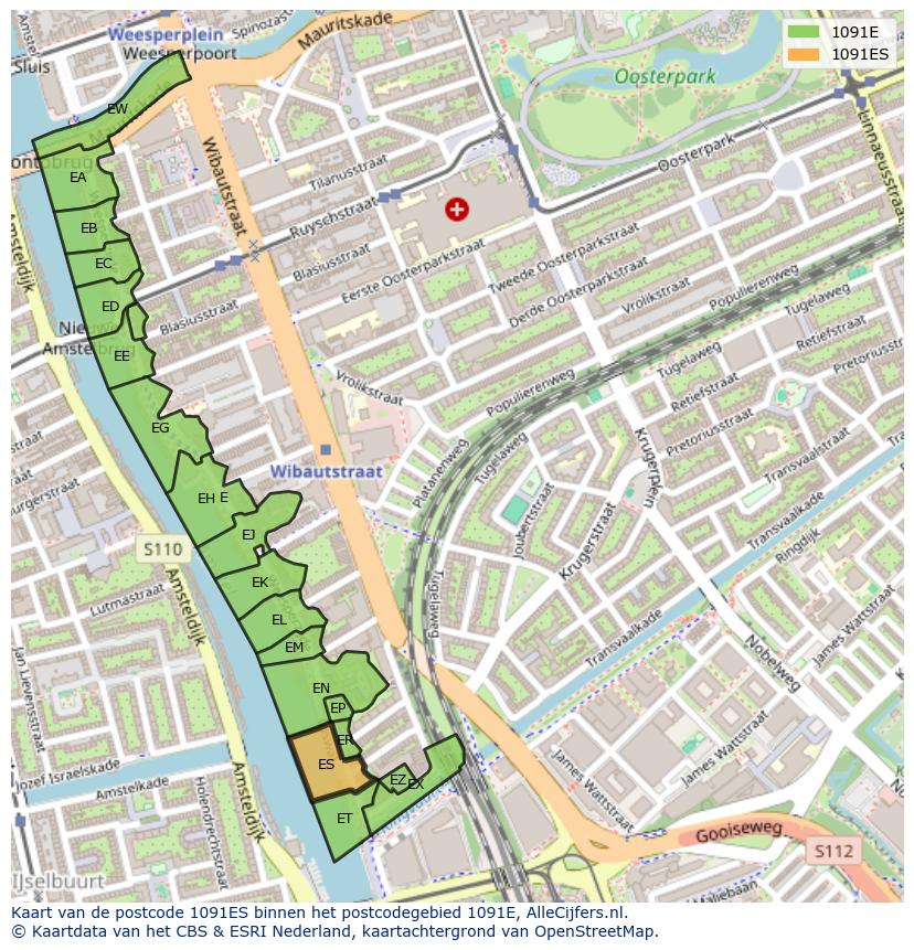 Afbeelding van het postcodegebied 1091 ES op de kaart.