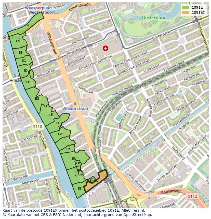Afbeelding van het postcodegebied 1091 EX op de kaart.