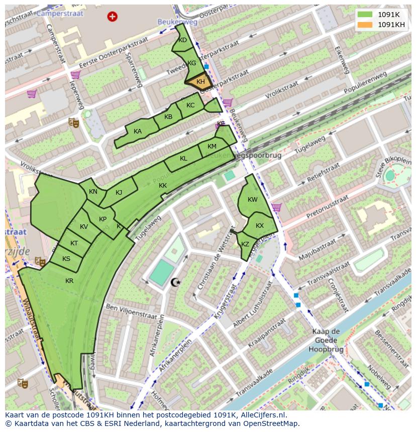 Afbeelding van het postcodegebied 1091 KH op de kaart.