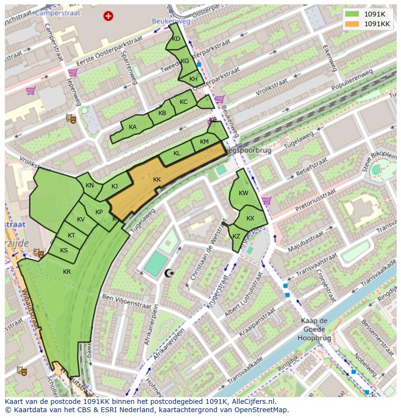 Afbeelding van het postcodegebied 1091 KK op de kaart.