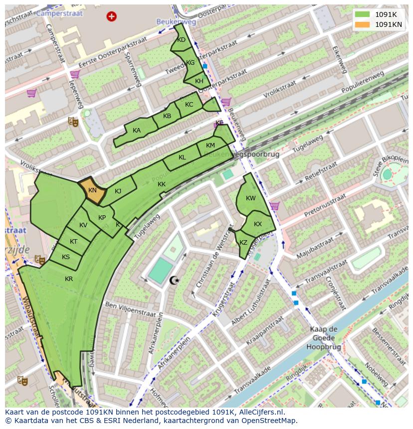 Afbeelding van het postcodegebied 1091 KN op de kaart.