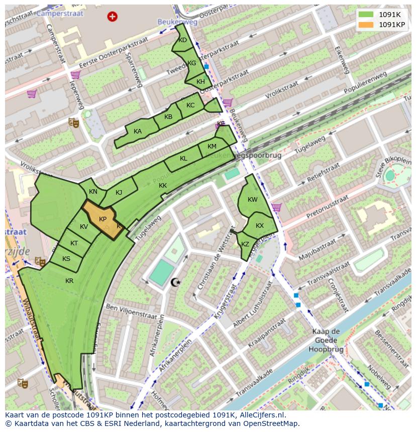 Afbeelding van het postcodegebied 1091 KP op de kaart.